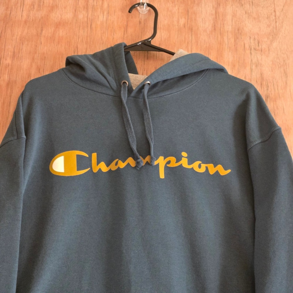 Champion Men's Script Logo Pullover Hoodie Blue Teal Sweatshirt XL Streetwear